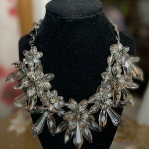 Signed NATASHA Couture Faceted Glass Smokey Crystal Statement Necklace
